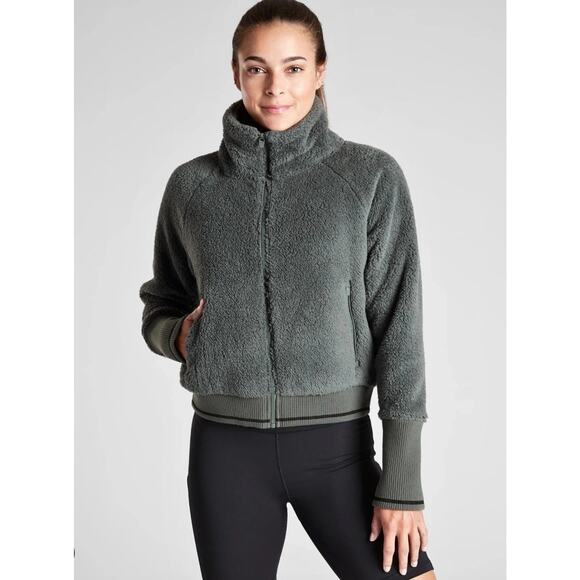 Athleta Jackets & Blazers - Athleta Tugga Sherpa Fleece Crop Jacket Bali Green Athleisure Outdoor Size Small